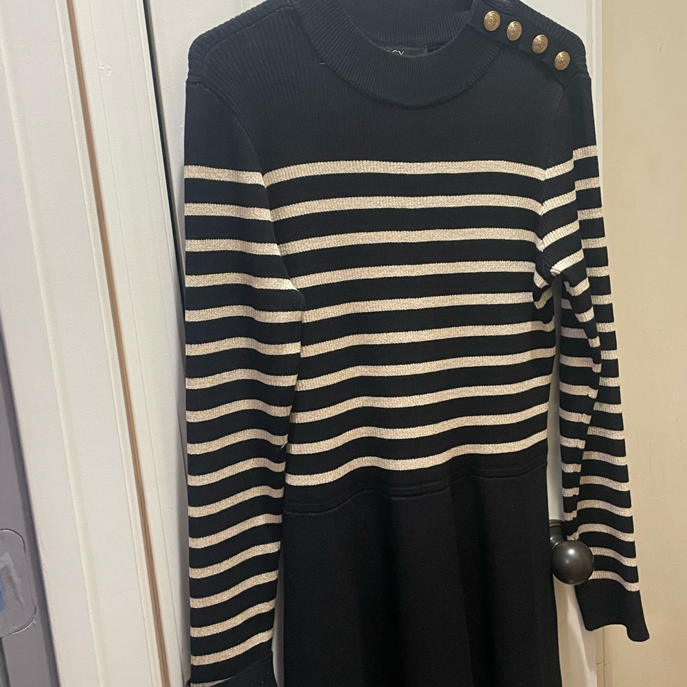 BCX Black and Gold Striped Long Sleeve Dress